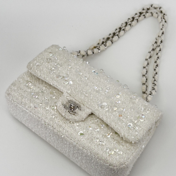 Chanel rain drop white tweed sequin double flap - Picture 11 of 12